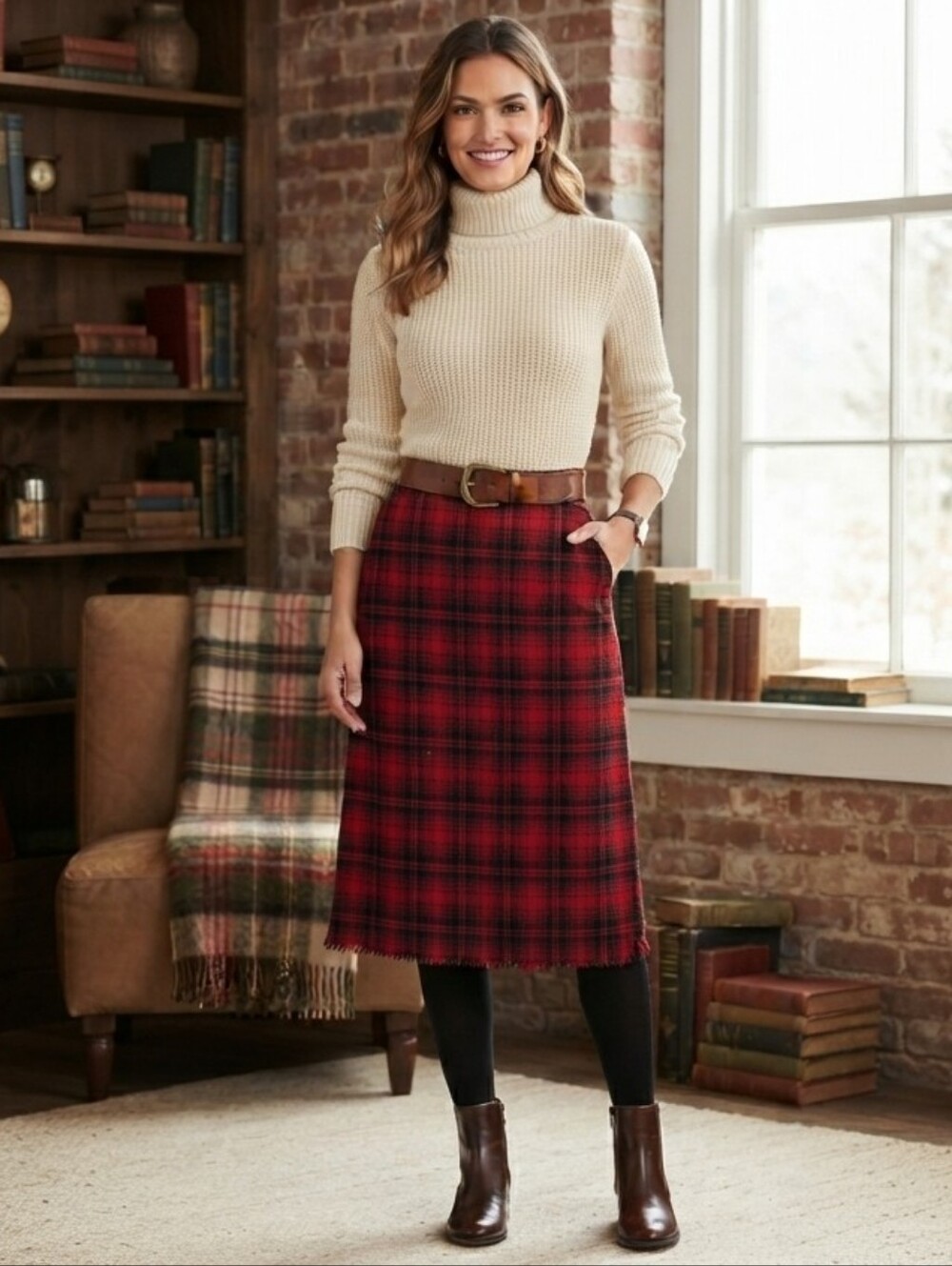 Woolrich Vintage Red Plaid Wool Blend Midi Skirt - Size 14 - High Waist